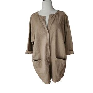 Chico's Minimalist Linen Blend Tunic Top Women's Size 12 Tan Boho Neutral Casual